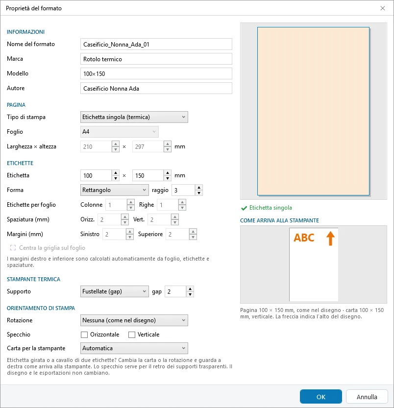 Proprietà del formato con l'anteprima dal vivo