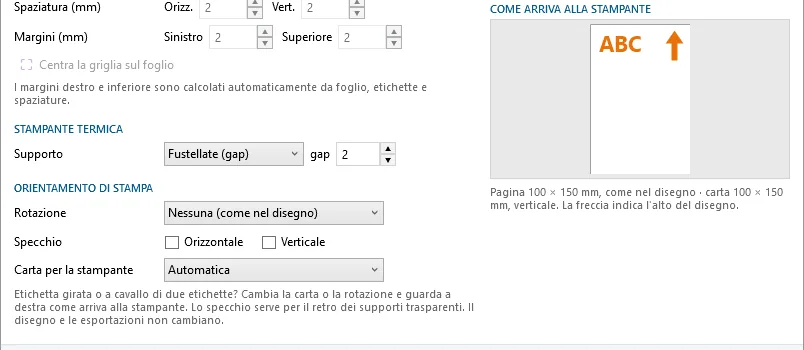 Rotazione, specchio e carta per la stampante