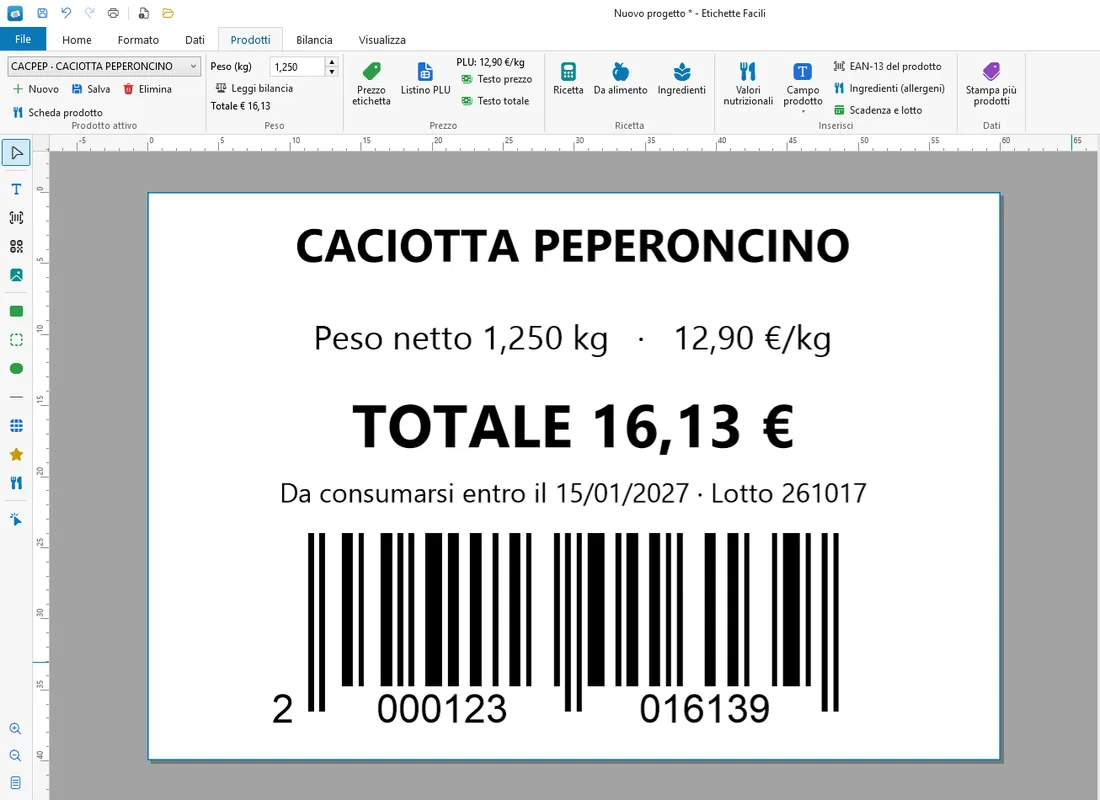 Peso, prezzo al kg e totale sull'etichetta