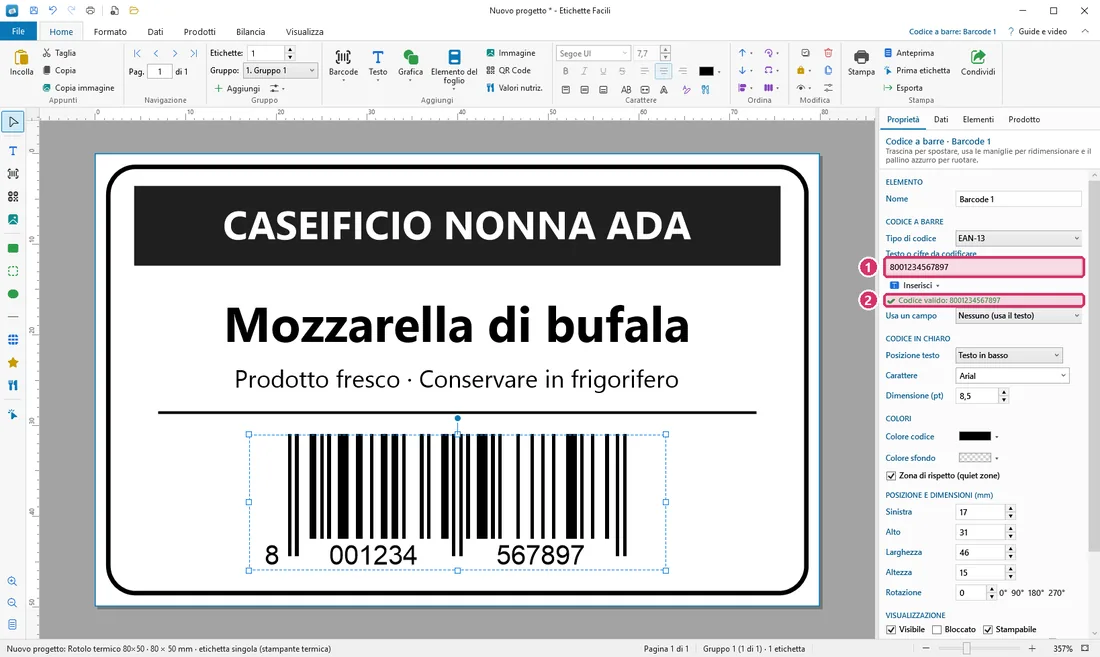 Le cifre del codice e «Codice valido»