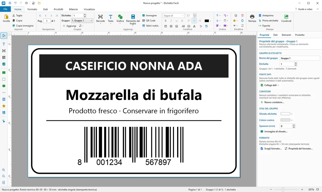L'etichetta finita, senza nessun campo da collegare