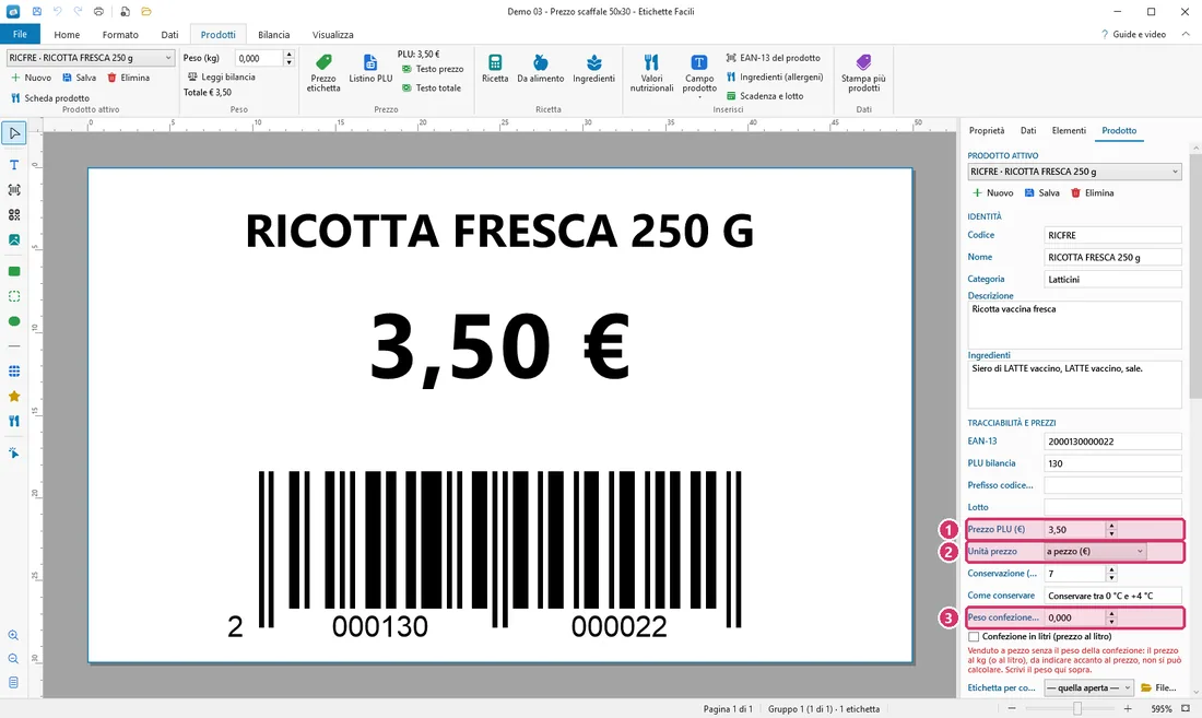 Prodotto a pezzo senza peso della confezione: l'avviso in rosso