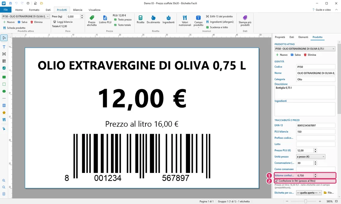 Confezione in litri: il prezzo al litro